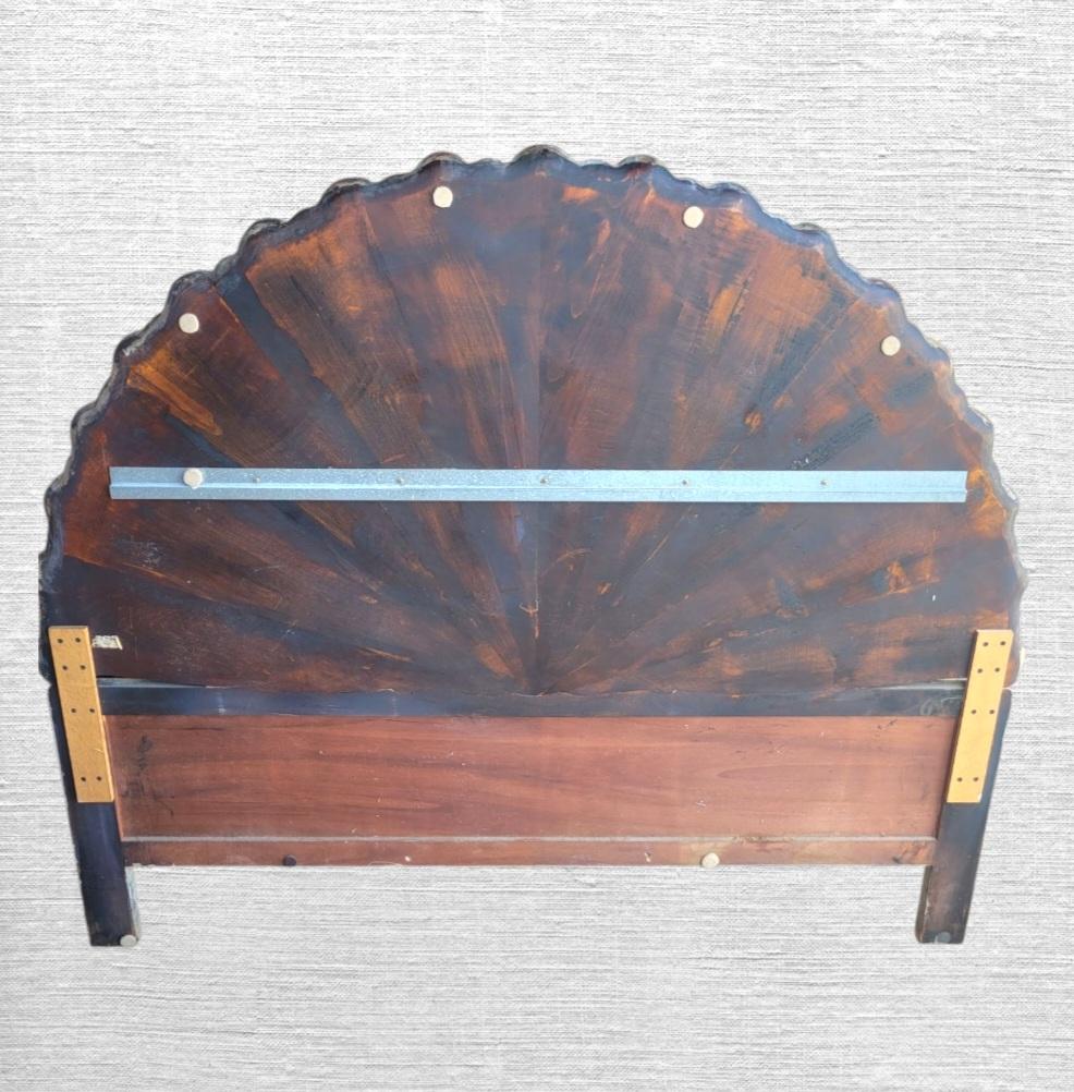 Hand-Carved Vintage Italian wood carved coastal rustic seashell form queen headboard For Sale