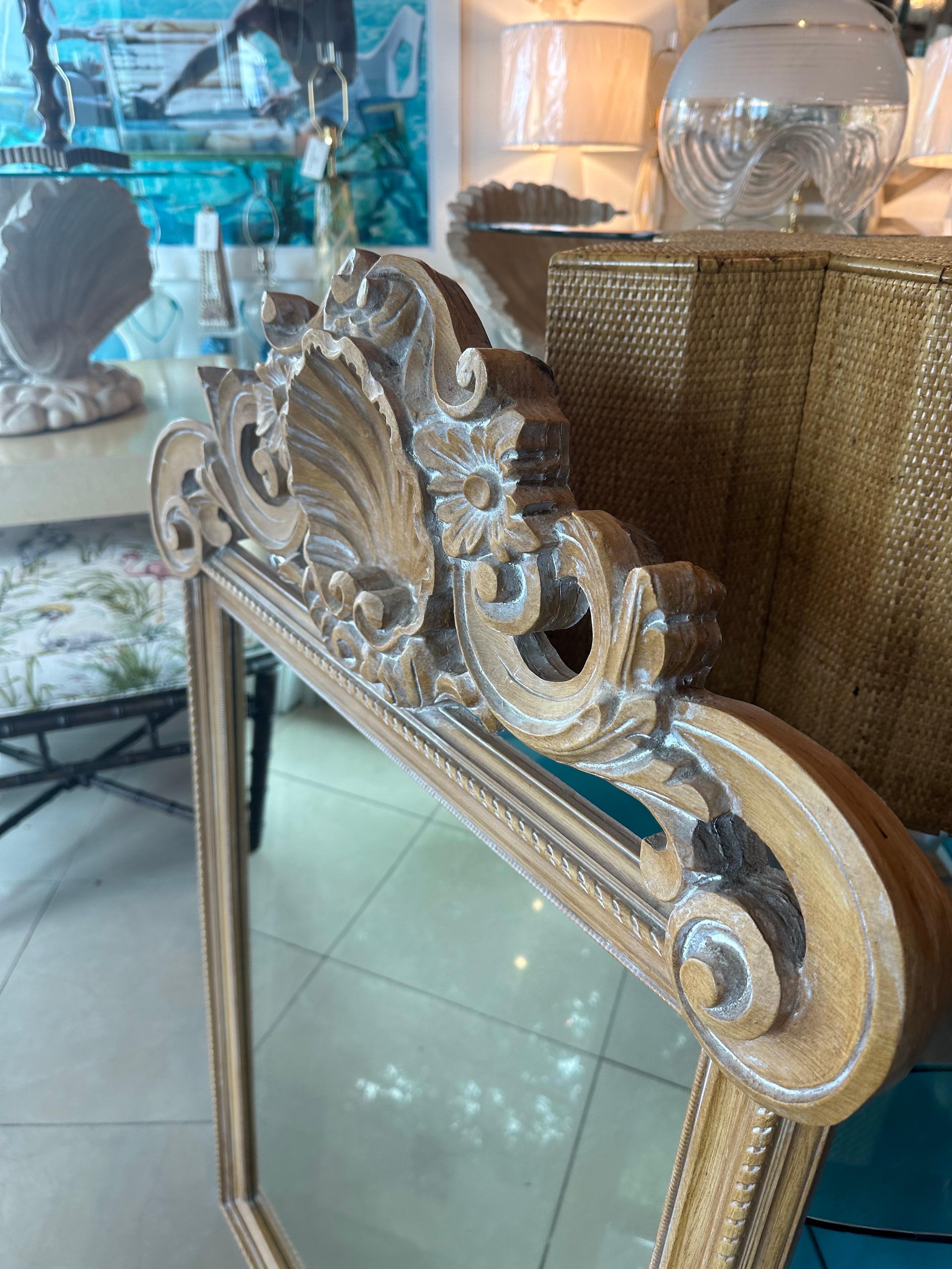 Vintage Italian Wood Carved Shell Seashell Palm Beach Wall Mirror For Sale 7