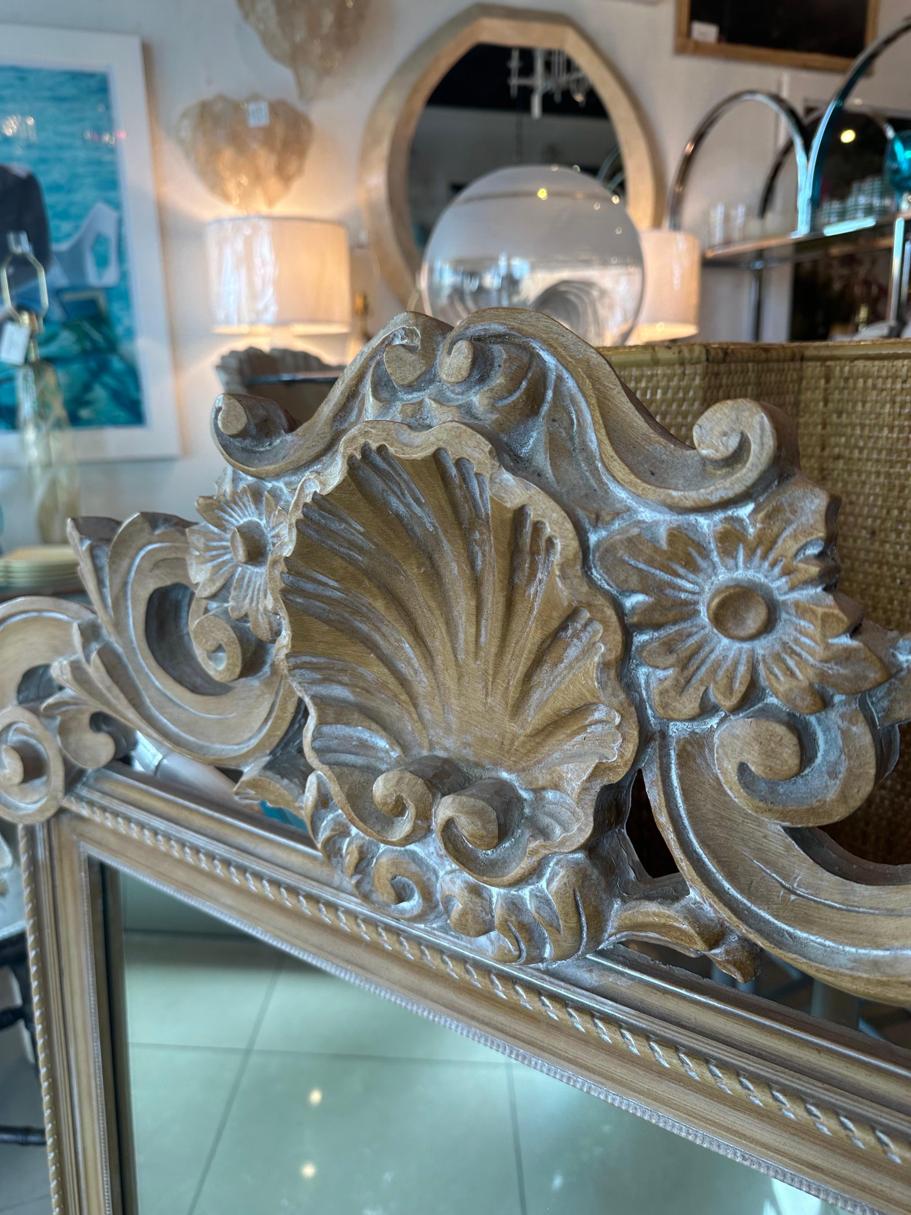 Vintage Italian Wood Carved Shell Seashell Palm Beach Wall Mirror For Sale 8
