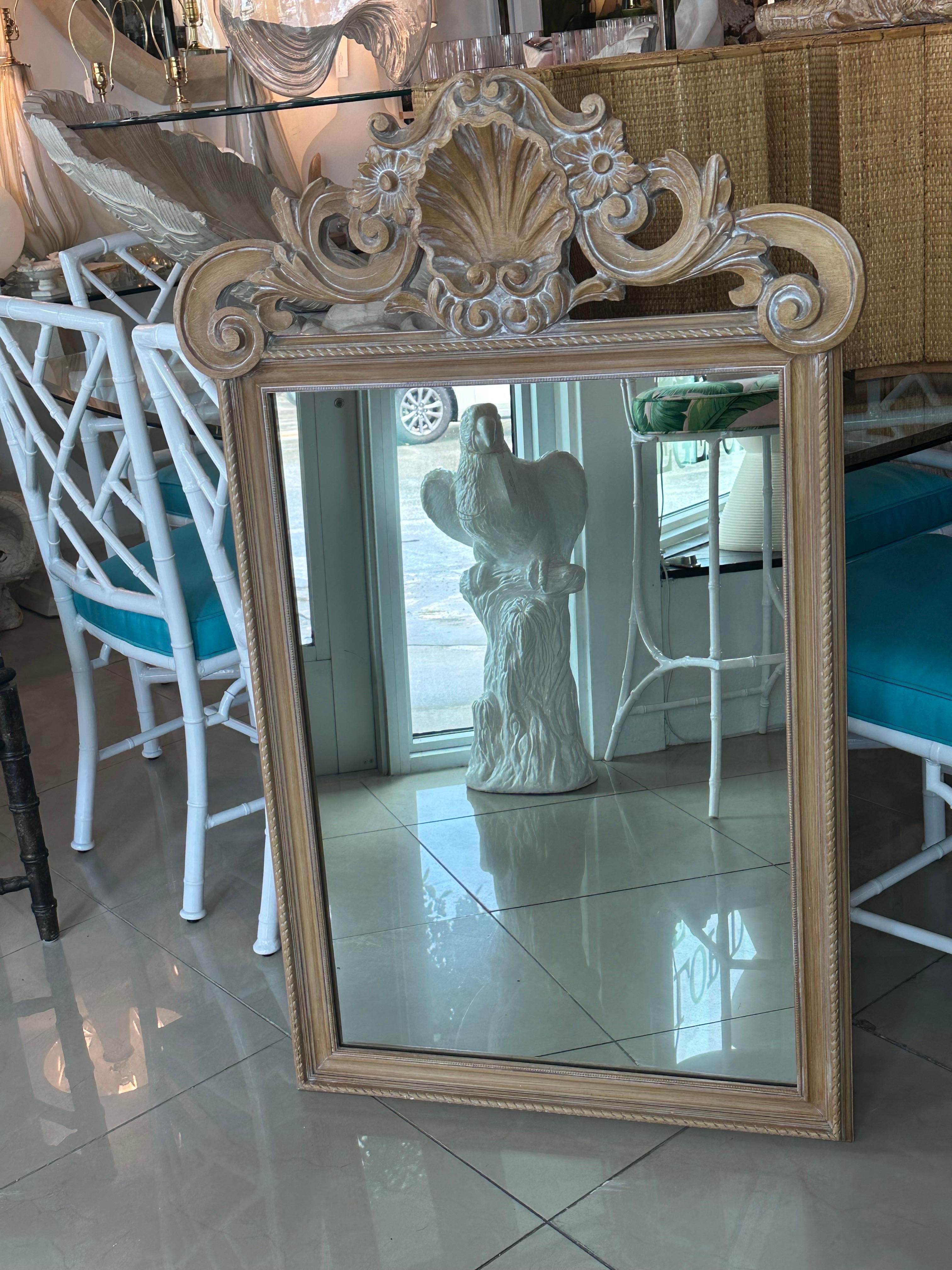 Vintage Italian Wood Carved Shell Seashell Palm Beach Wall Mirror For Sale 9