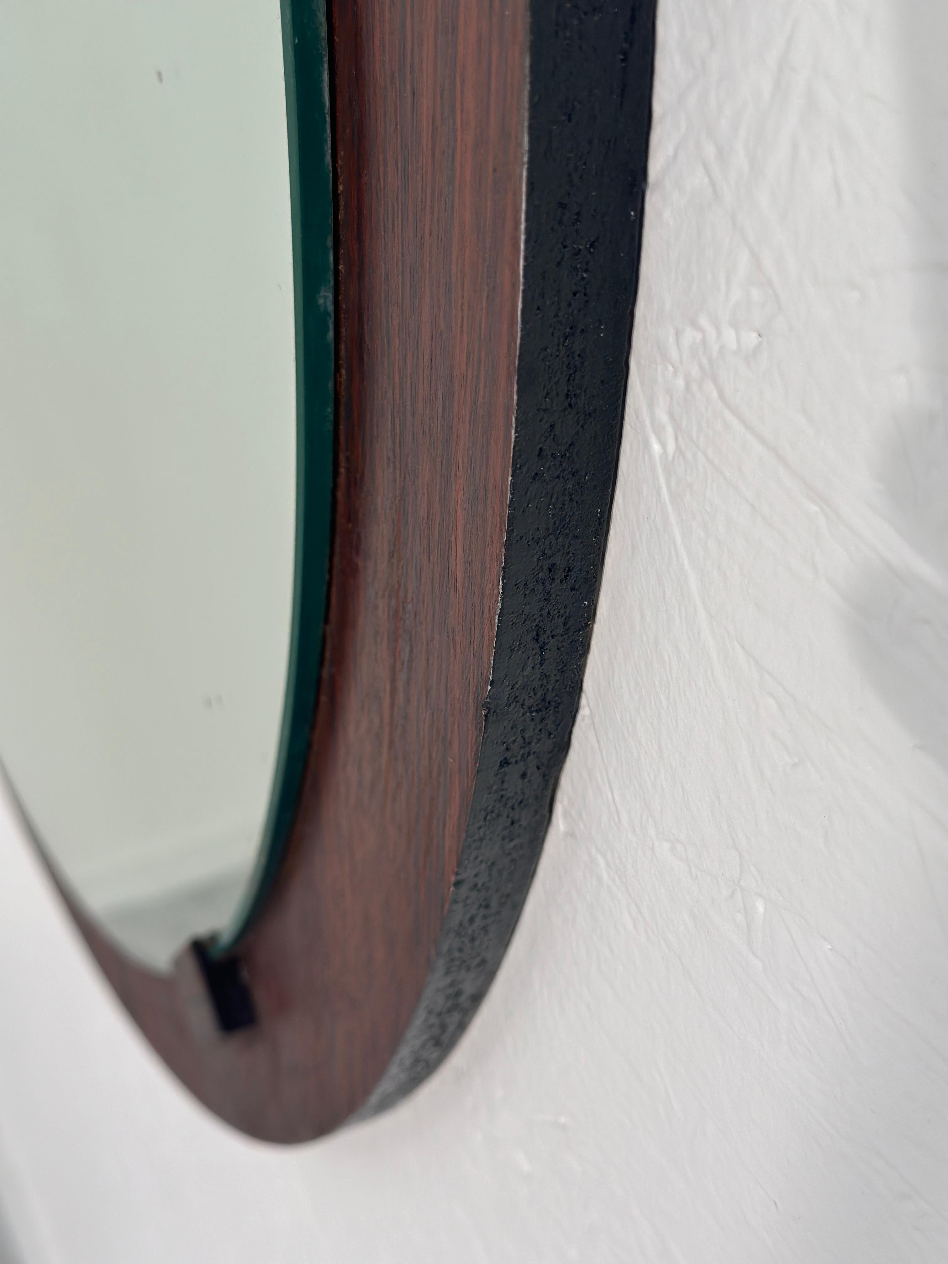Mid-Century Modern Vintage Italian Wood Round Wall Mirror 1980 For Sale
