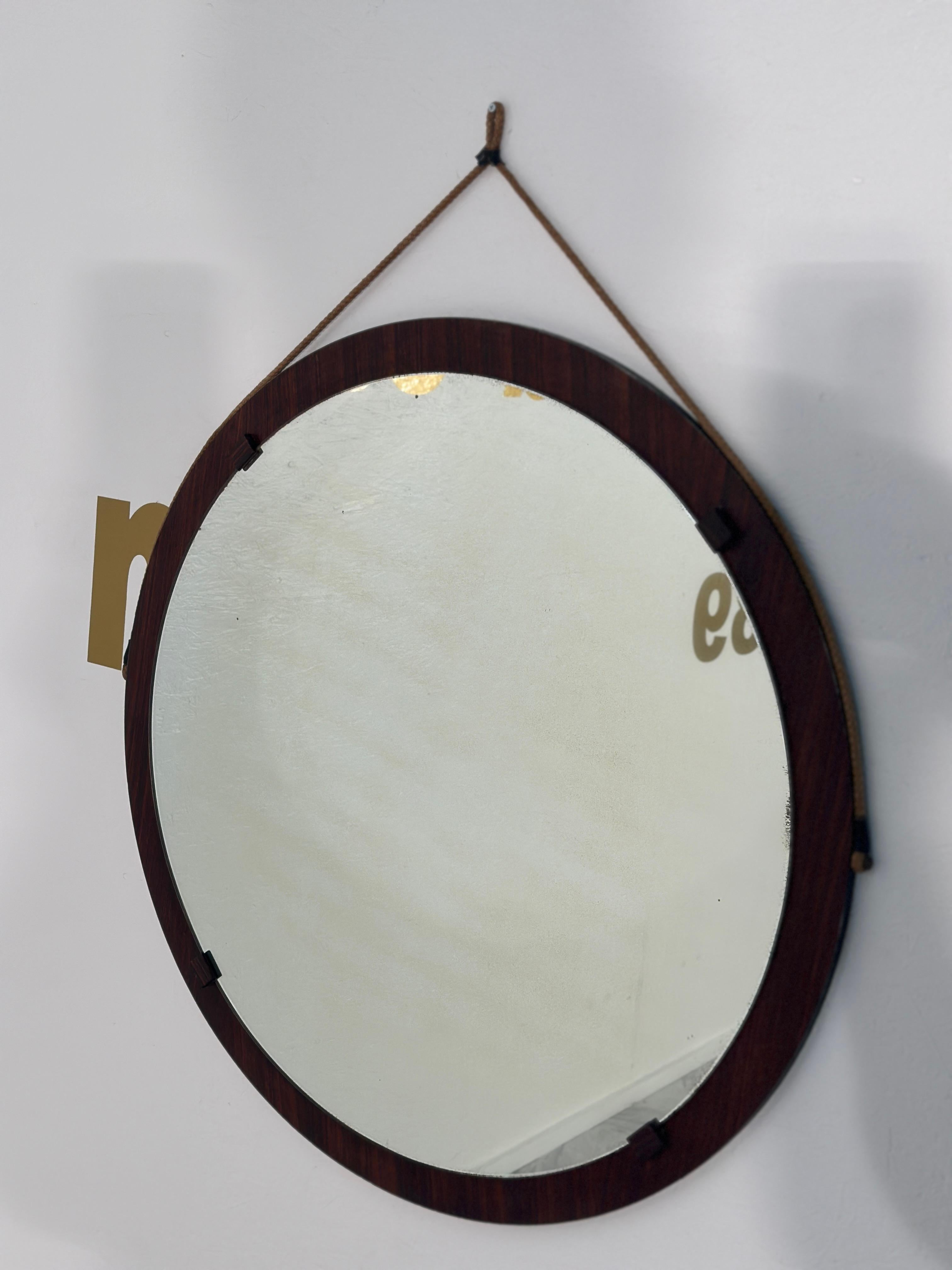 Vintage Italian Wood Round Wall Mirror 1980 For Sale 2