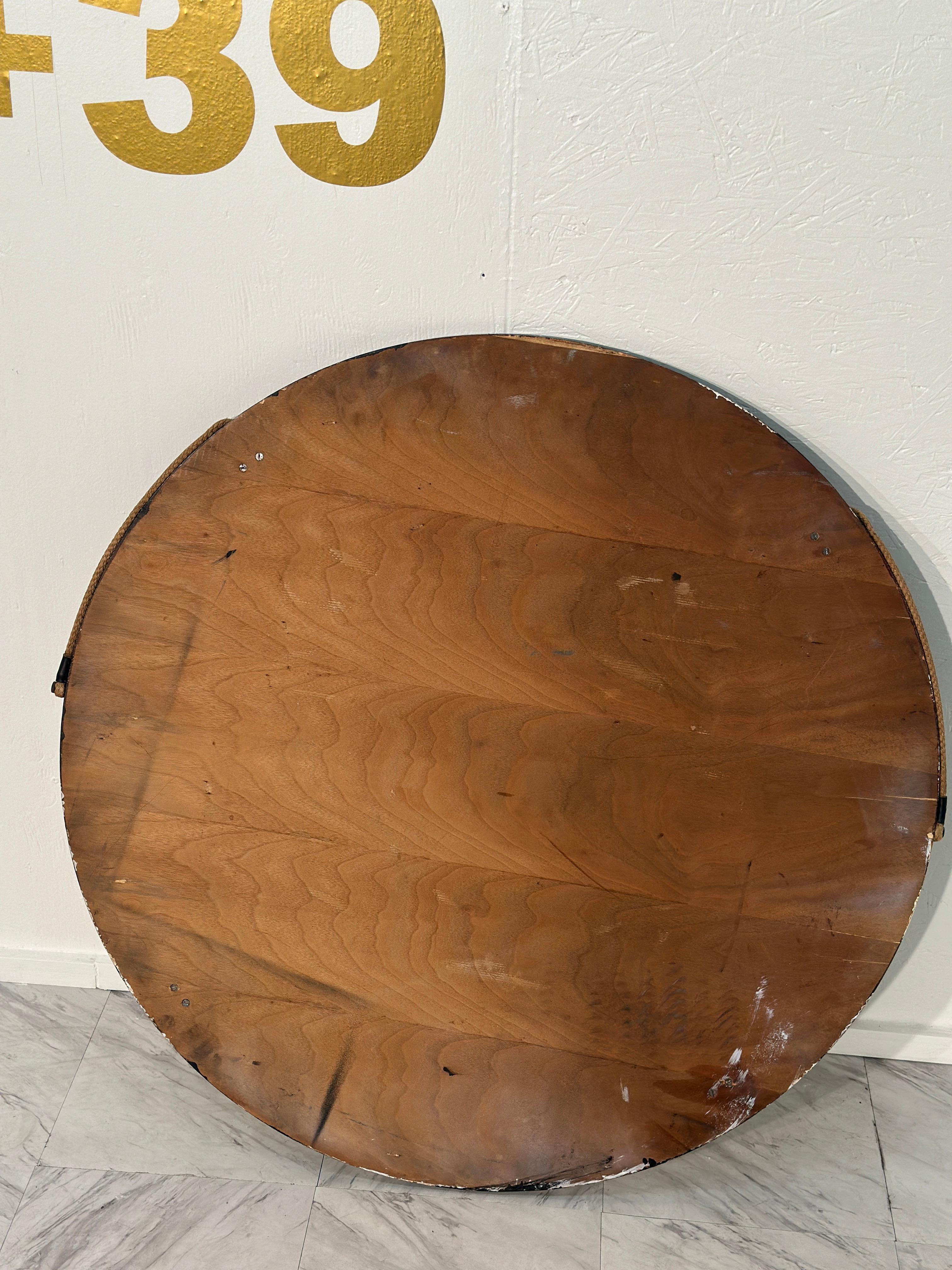 Vintage Italian Wood Round Wall Mirror 1980 For Sale 4