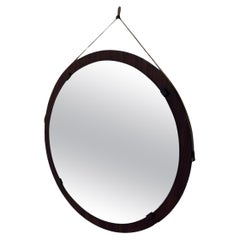 Vintage Italian Wood Round Wall Mirror 1980
