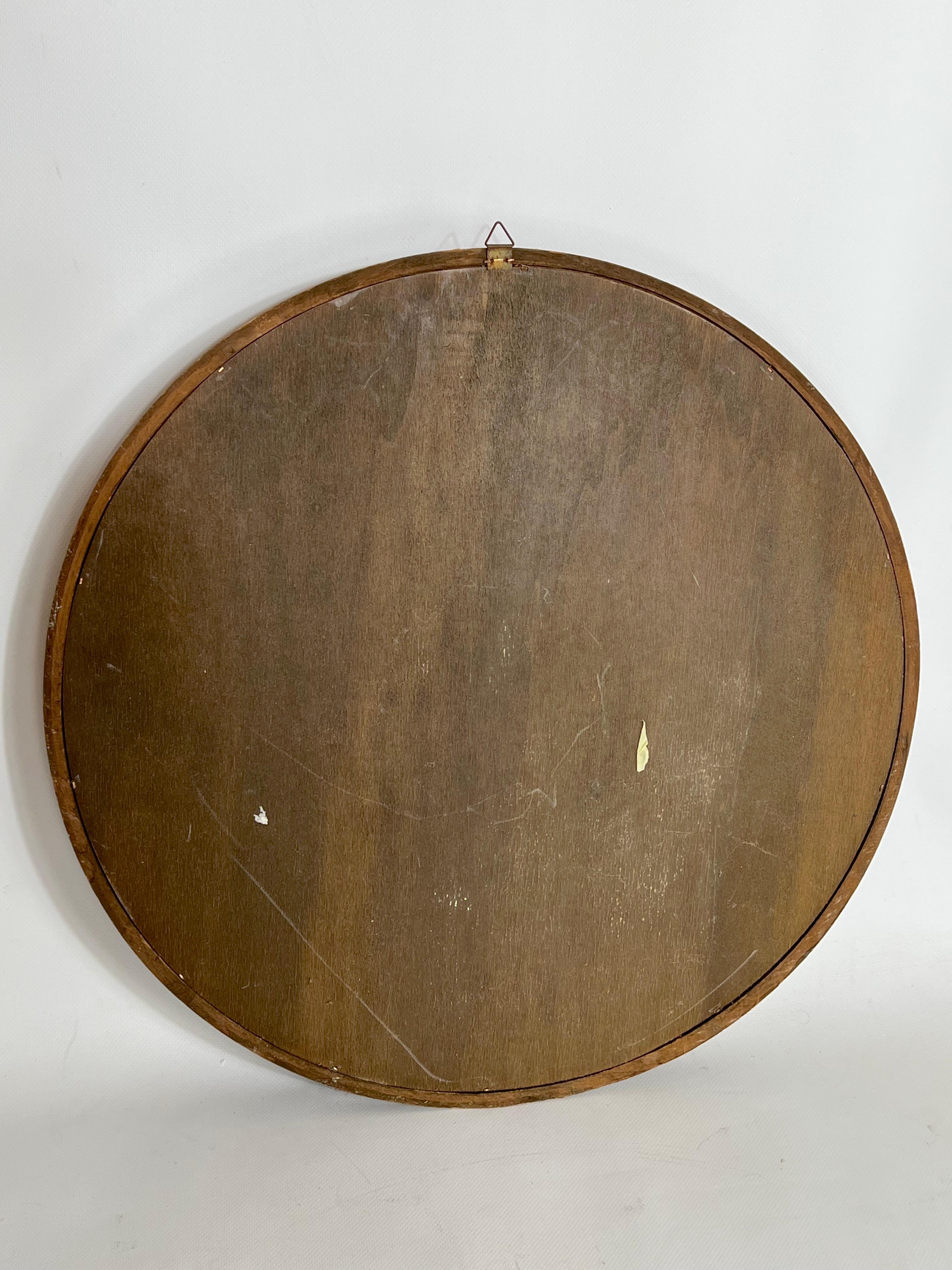 Vintage Italian Wood Round Wall Mirror from 50s For Sale 6