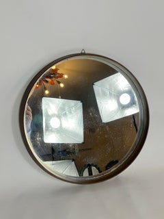 Vintage Italian Wood Round Wall Mirror from 50s