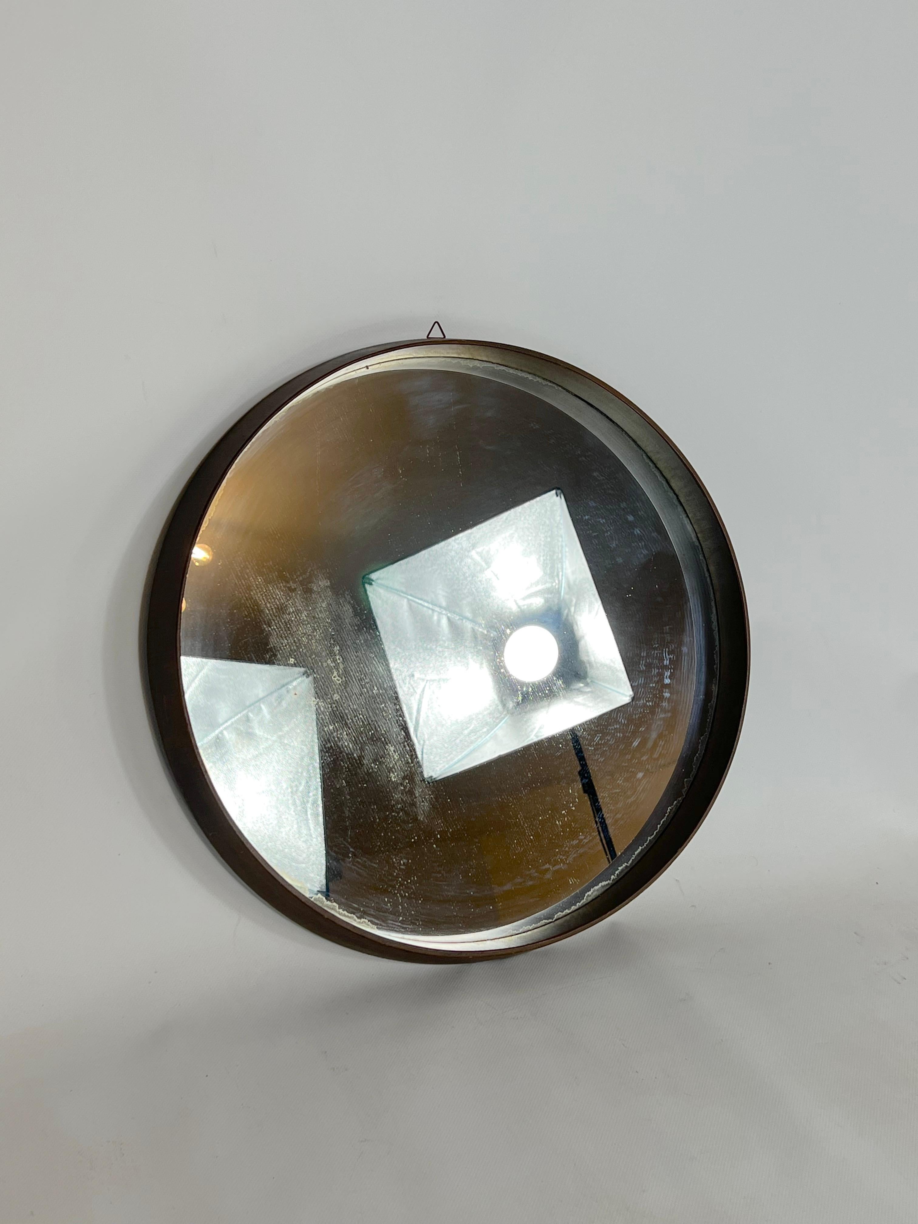Vintage Italian Wood Round Wall Mirror from 50s For Sale 2