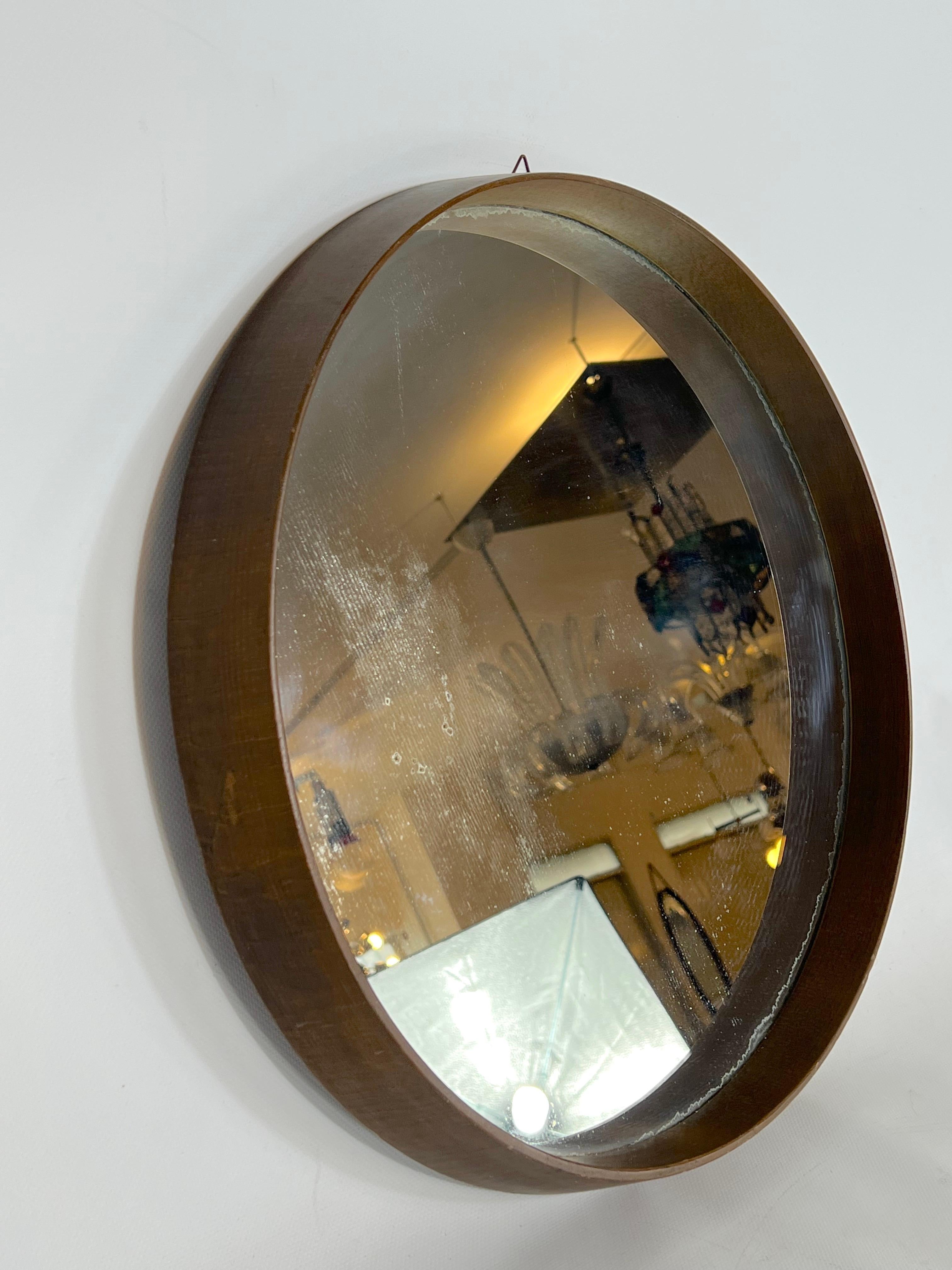 Vintage Italian Wood Round Wall Mirror from 50s For Sale 4