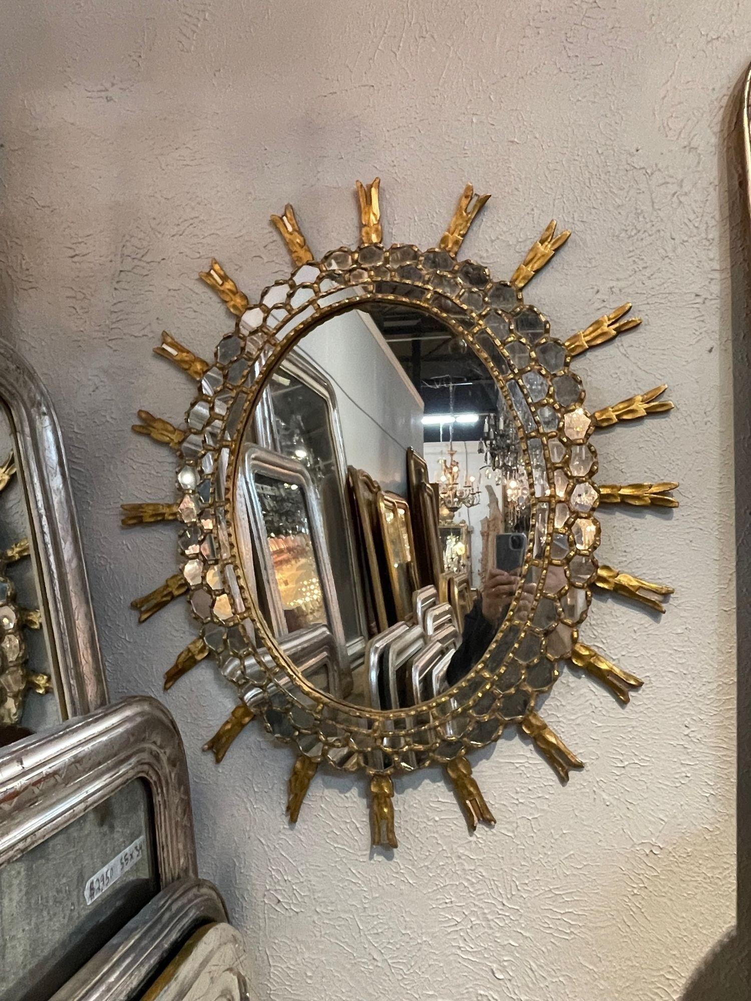 Vintage Italian Wood Sunburst Mirror In Good Condition In Dallas, TX