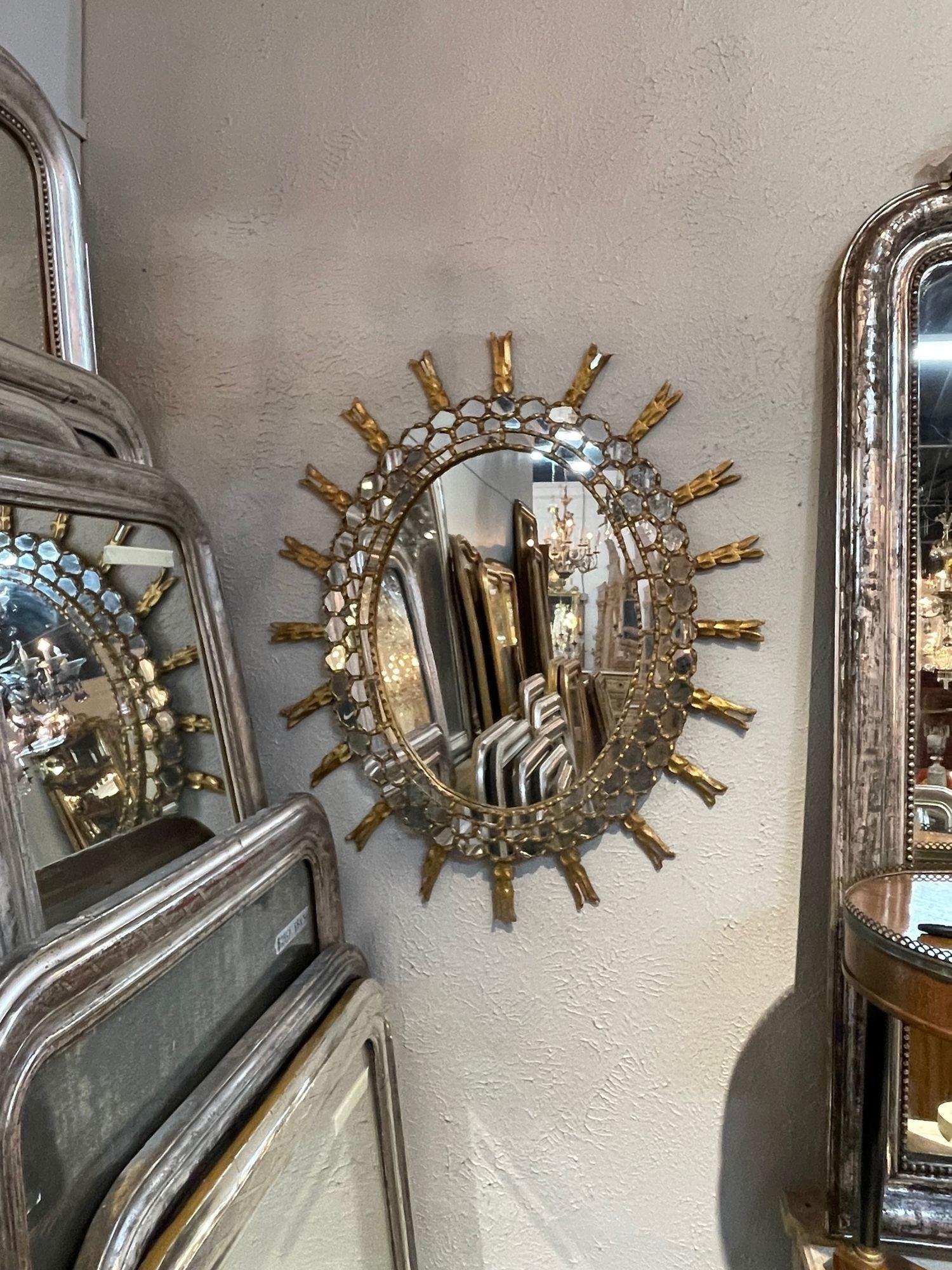 Vintage Italian Wood Sunburst Mirror 3