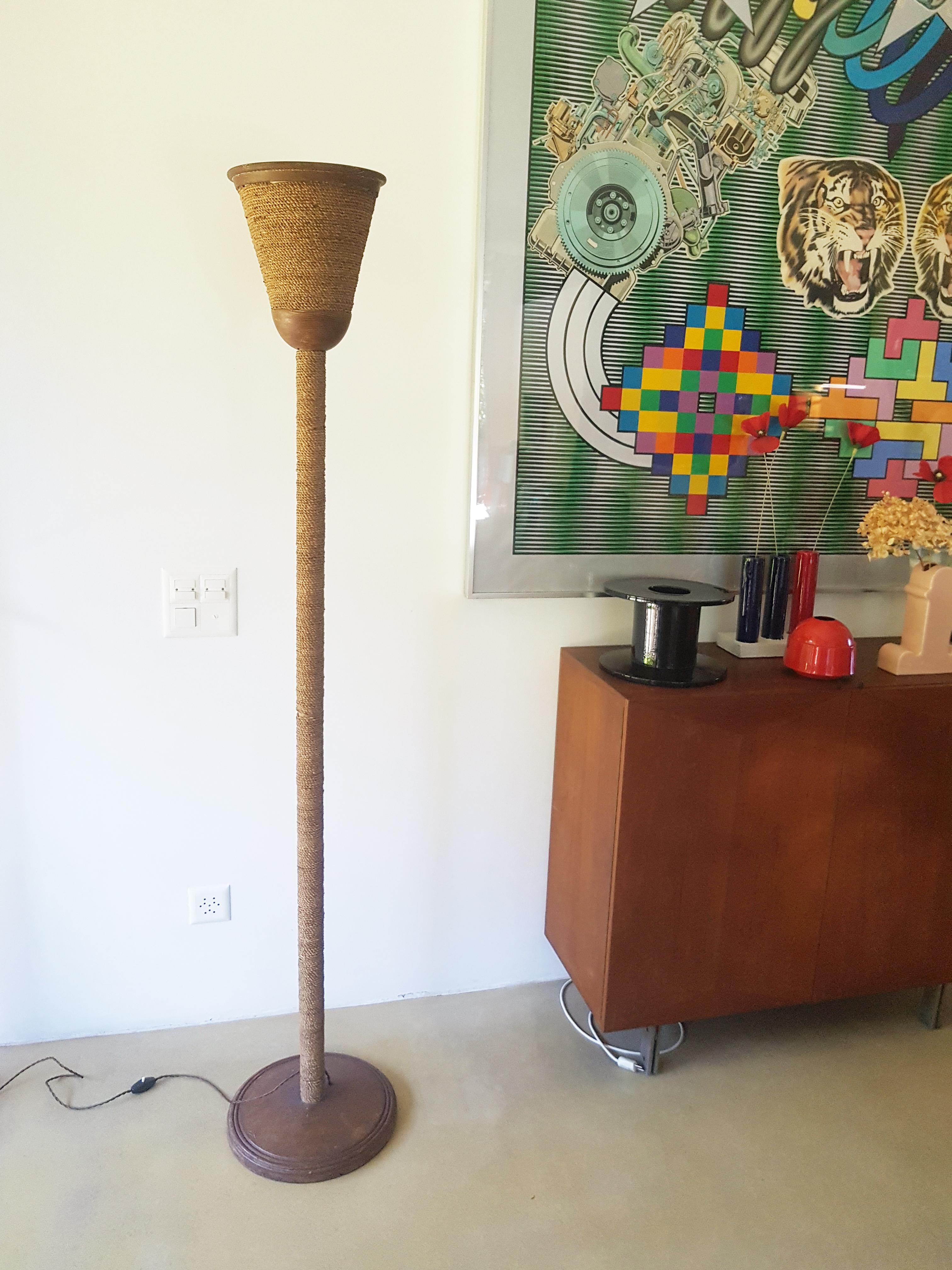 Vintage Italian Wooden and Rope Floor Lamp, 1930s-40s 4