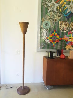 Vintage Italian Wooden and Rope Floor Lamp, 1930s-40s