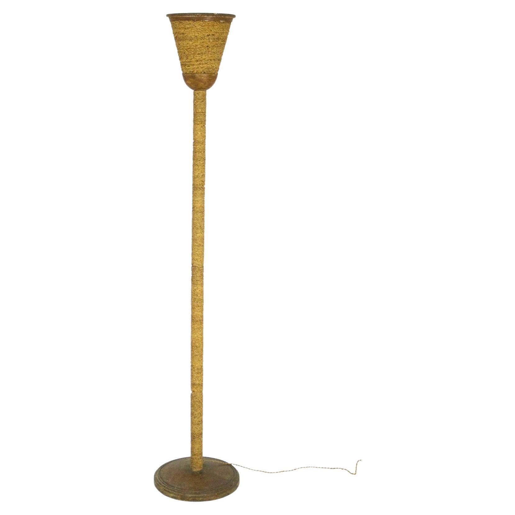 Vintage Italian Wooden and Rope Floor Lamp, 1930s-40s