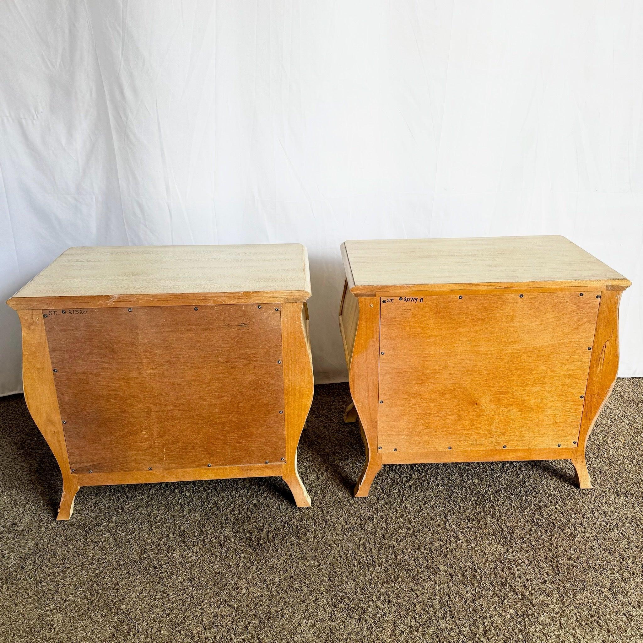 Vintage Italian Wooden Bombe Nighstands/Commodes With Crackle Finish - A Pair In Good Condition For Sale In Delray Beach, FL