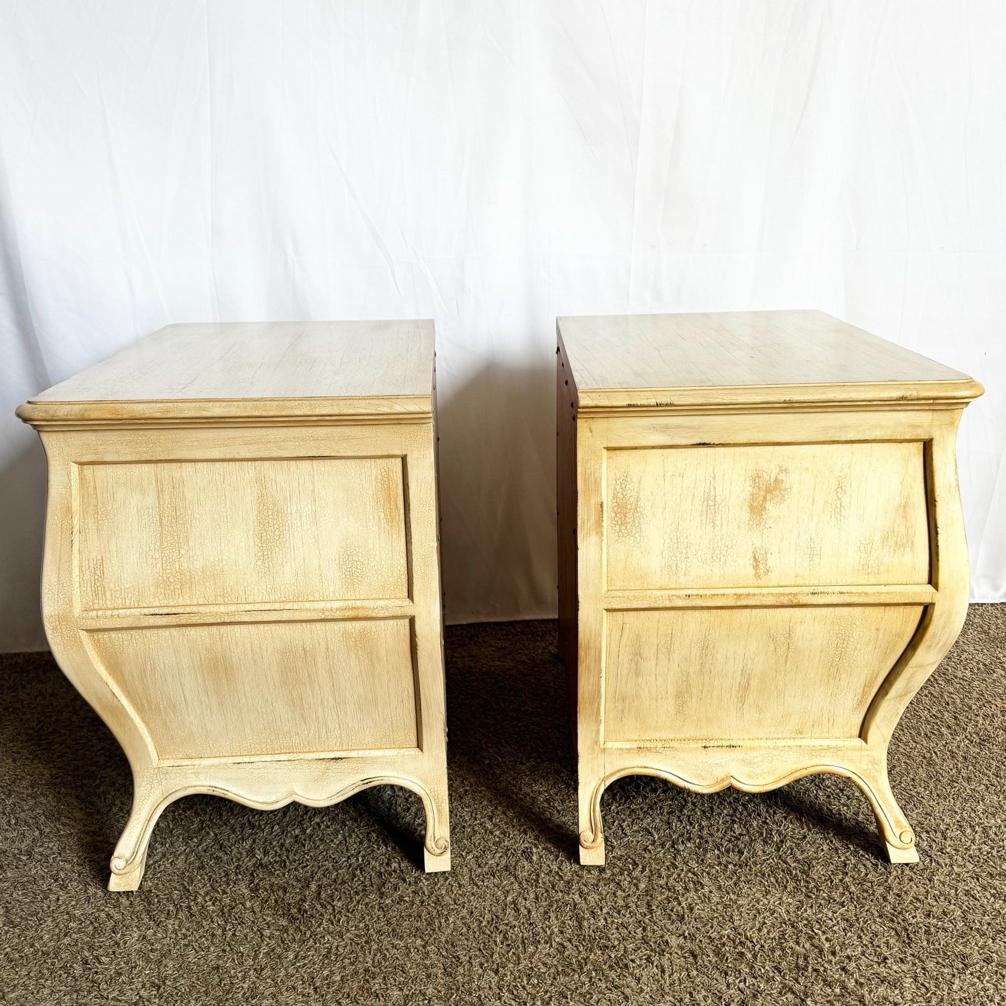 Contemporary Vintage Italian Wooden Bombe Nighstands/Commodes With Crackle Finish - A Pair For Sale
