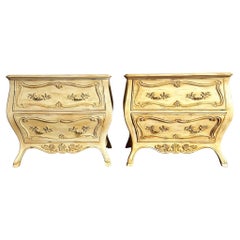 Vintage Italian Wooden Bombe Nighstands/Commodes With Crackle Finish - A Pair