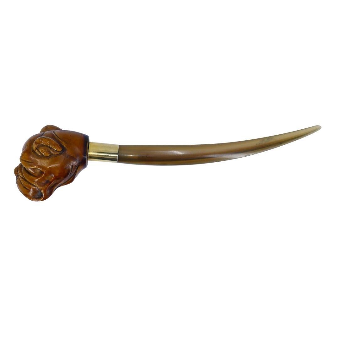 Vintage Italienisch Bulldogge Brieföffner aus Holz (Braun) im Angebot