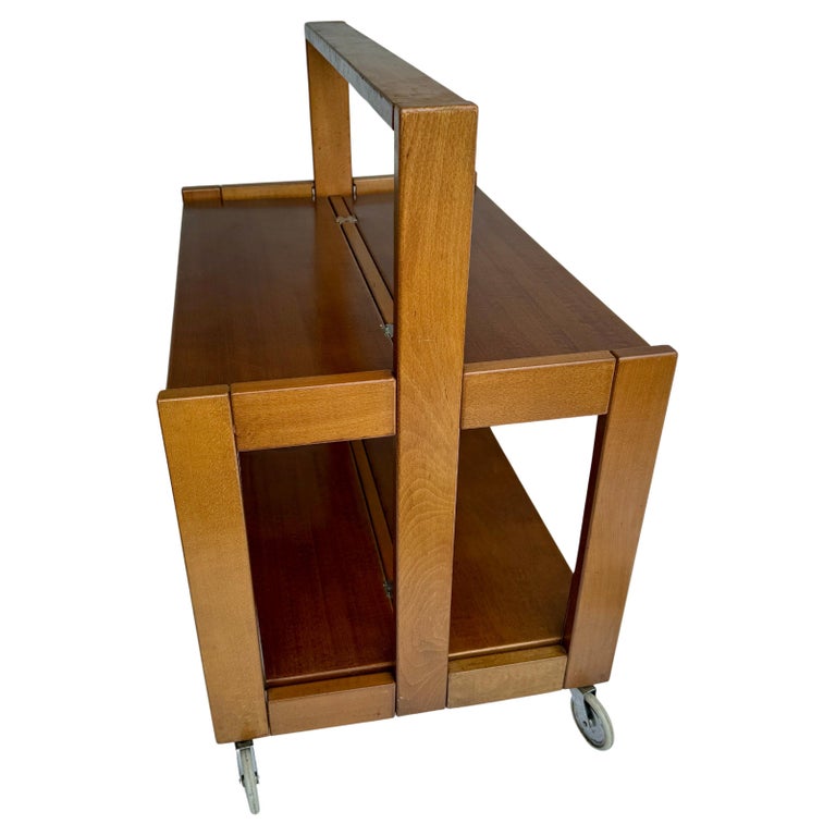 Vintage Italian Wooden Folding Trolley Bar Cart by Ciatti For Sale 