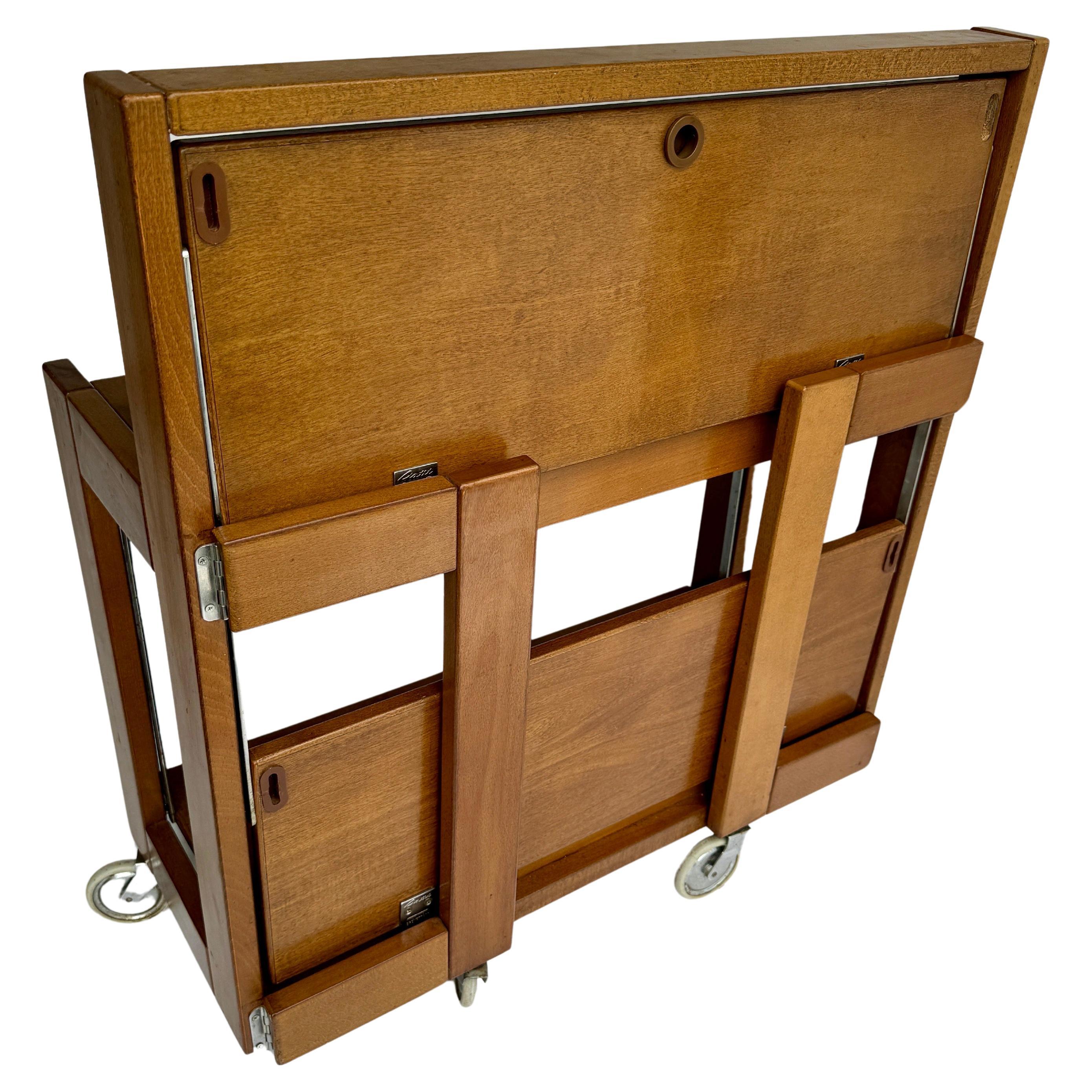 20th Century Vintage Italian Wooden Folding Trolley Bar Cart by Ciatti For Sale