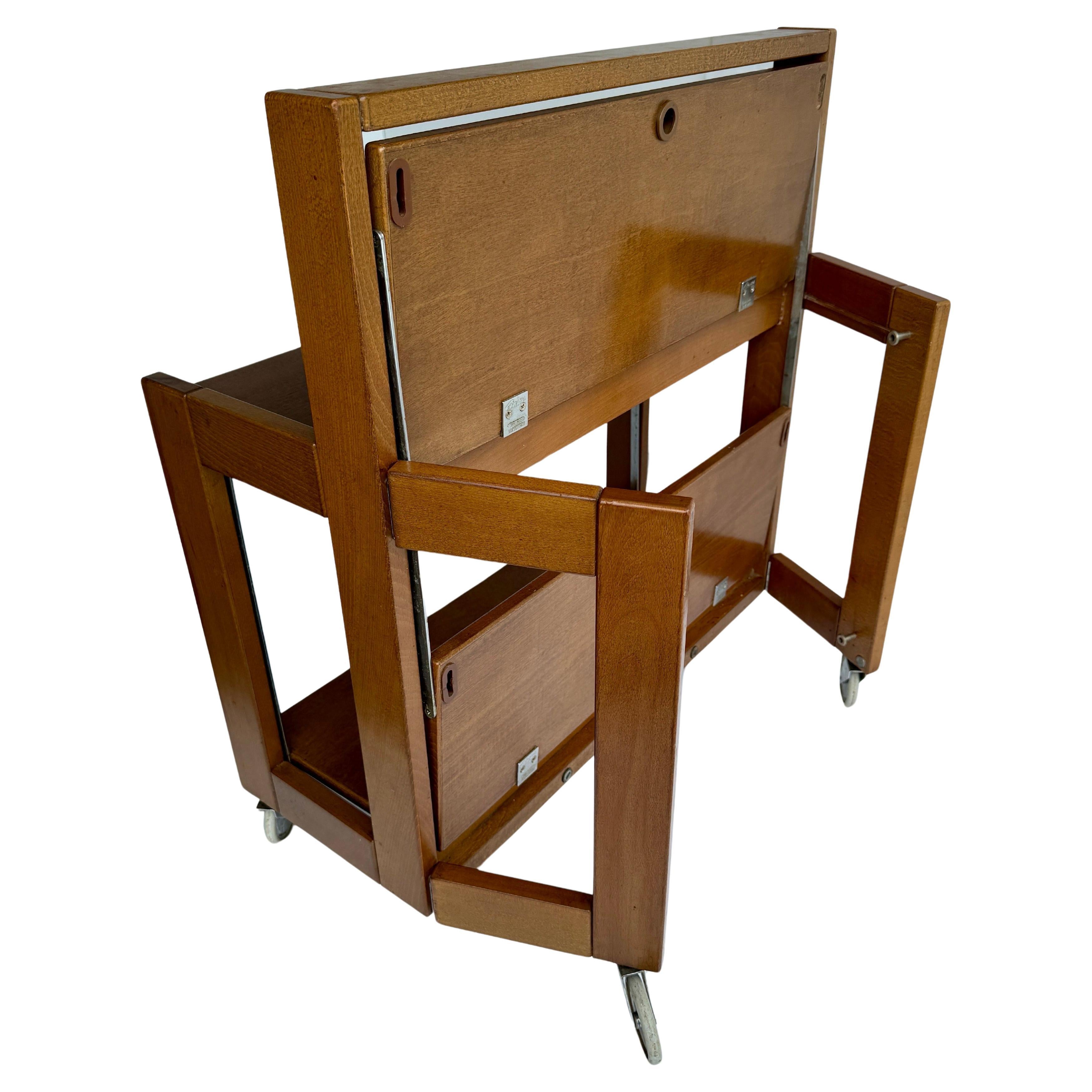 Vintage Italian Wooden Folding Trolley Bar Cart by Ciatti For Sale 2