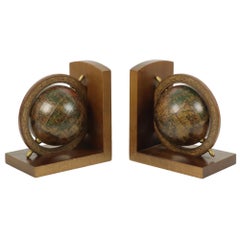 Vintage Italian Wooden Globe Bookends Mercurio D’oro