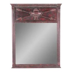 Vintage Italian Wooden Mirror with Urn, Arrow, Column Motifs in Oxidized Silver