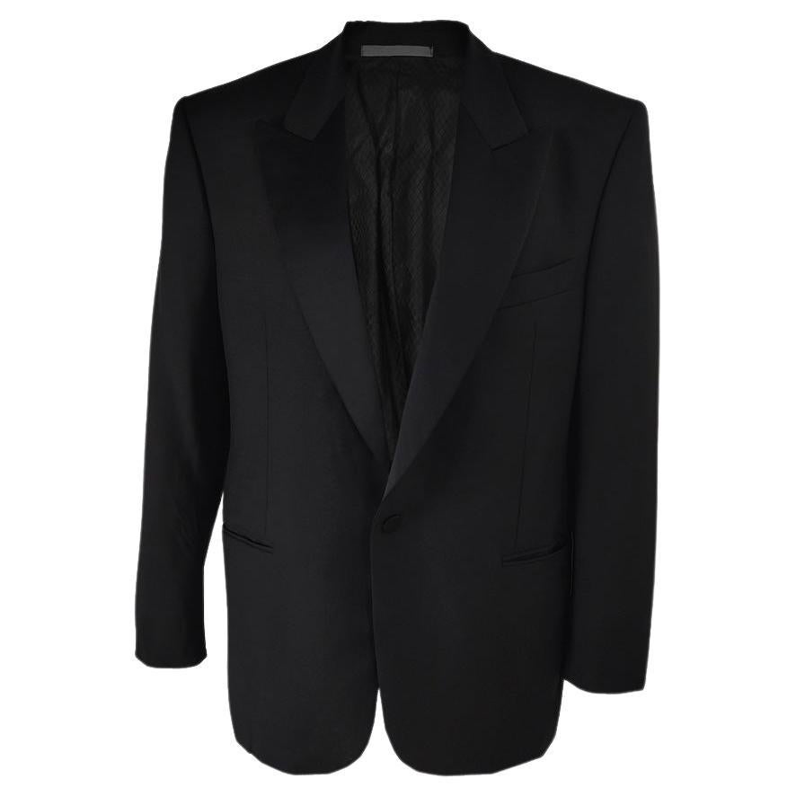 Vintage Italian Wool & Mohair Mens Black Blazer Tuxedo Jacket For Sale