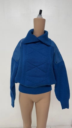 Vintage Italian Wool Sweater with Quilted Panel and Leather Shoulder Inserts
