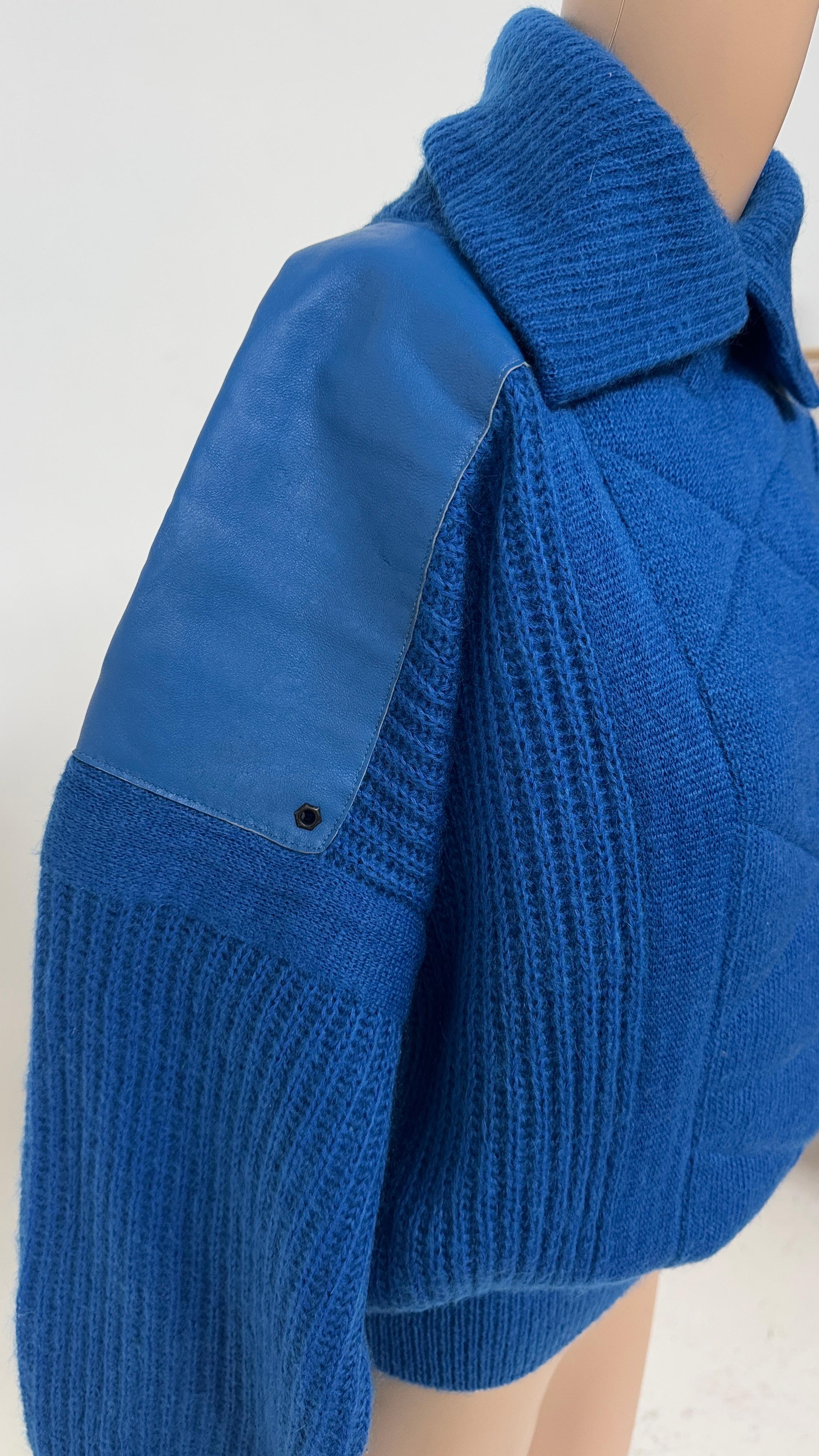 Women's or Men's Vintage Italian Wool Sweater with Quilted Panel and Leather Shoulder Inserts For Sale