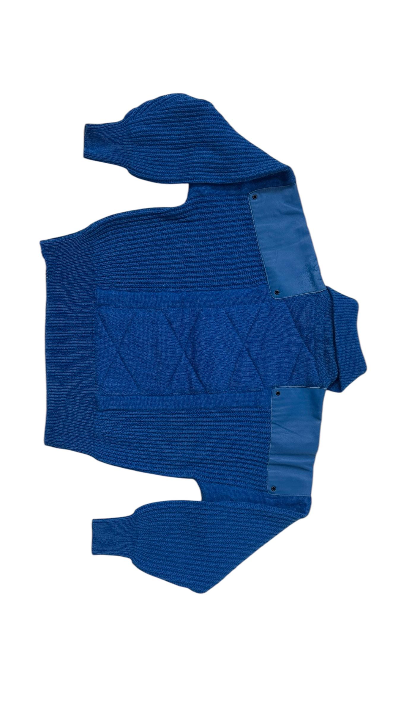 Vintage Italian Wool Sweater with Quilted Panel and Leather Shoulder Inserts For Sale 2