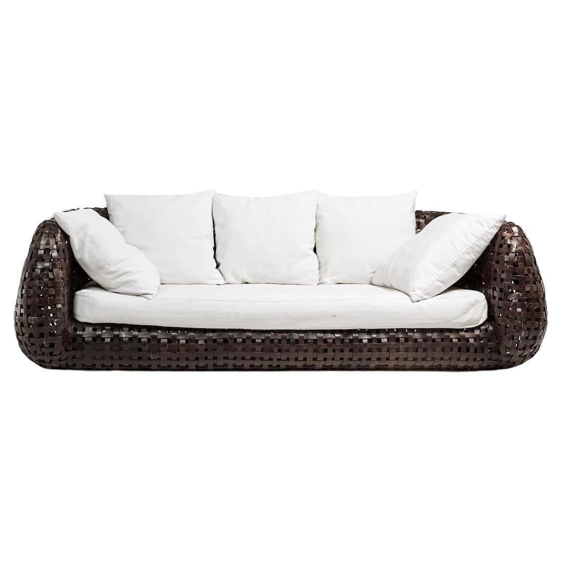 Vintage Italian Woven Rattan Sofa For Sale