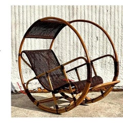Vintage Italian Wrapped Rattan After Franco Bettonica “Donaoldo”:Rocking Chair