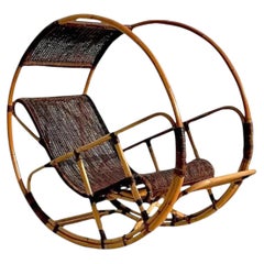 Vintage Italian Wrapped Rattan After Franco Bettonica “Donaoldo”:Rocking Chair