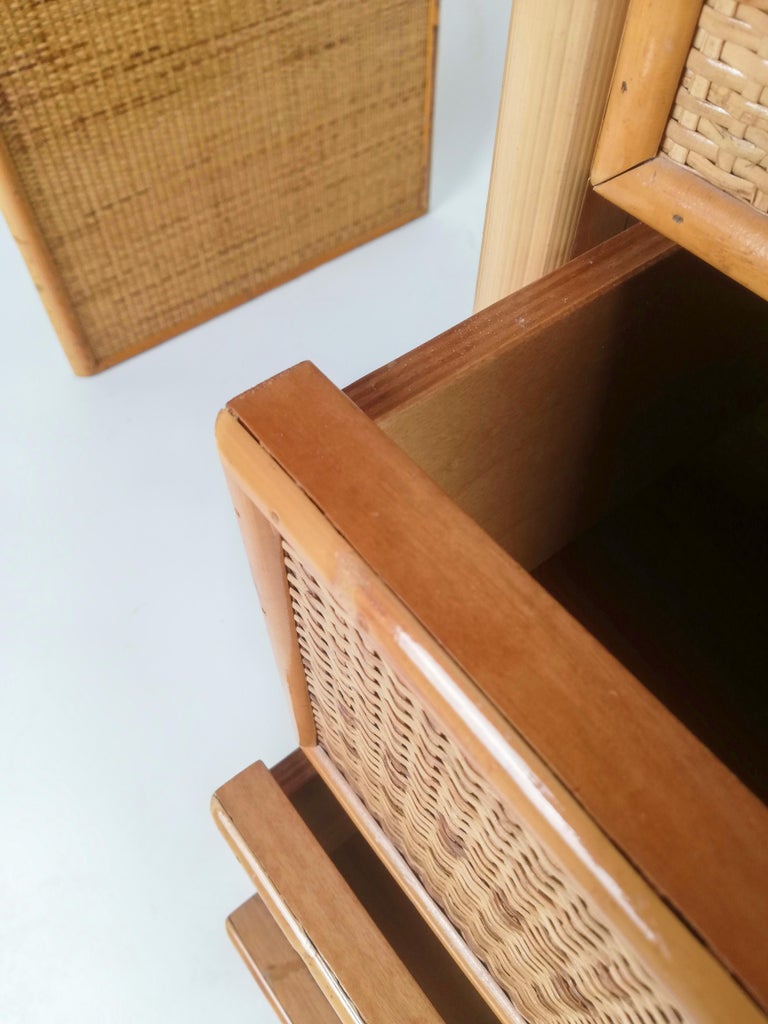 Vintage Italian Writing Desk with Drawers in Bamboo, Rattan and Plywood