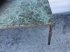 Vintage Italian Wrought Iron Giacometti Style Dining Table with Green Marble Top
