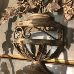 Vintage Italian Wrought Iron Three-Light Wall Sconce with Hand-Painted Floral