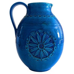 Bitossi Aldo Londi Rimini Blu Signed XL Ceramic Pitcher , Italy 1960s