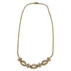Collier vintage italien en or jaune et blanc avec diamants naturels de 3,0ct