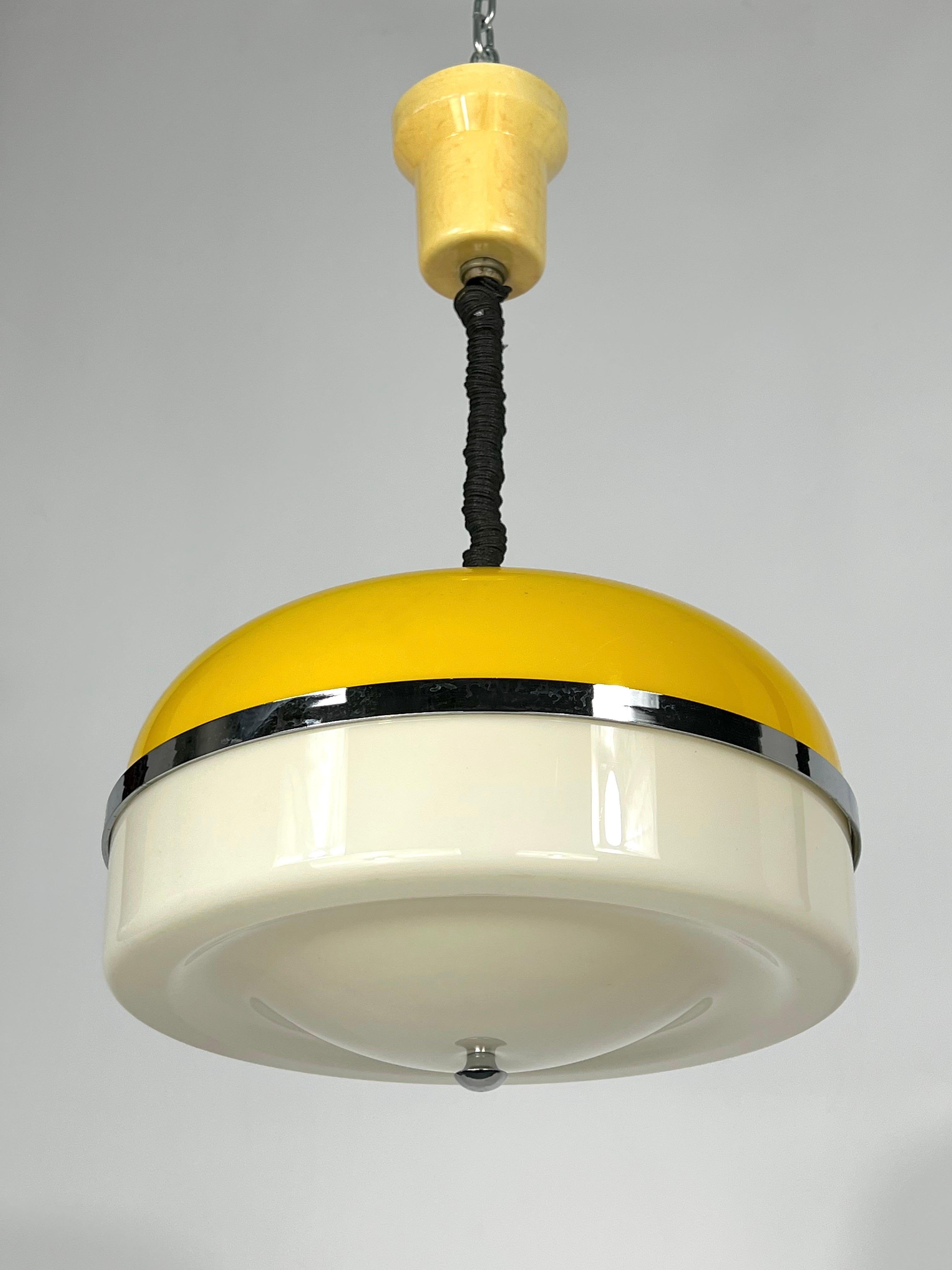 Mid-Century Modern Vintage Italian Yellow and White Perspex Hanging Lamp from 60s