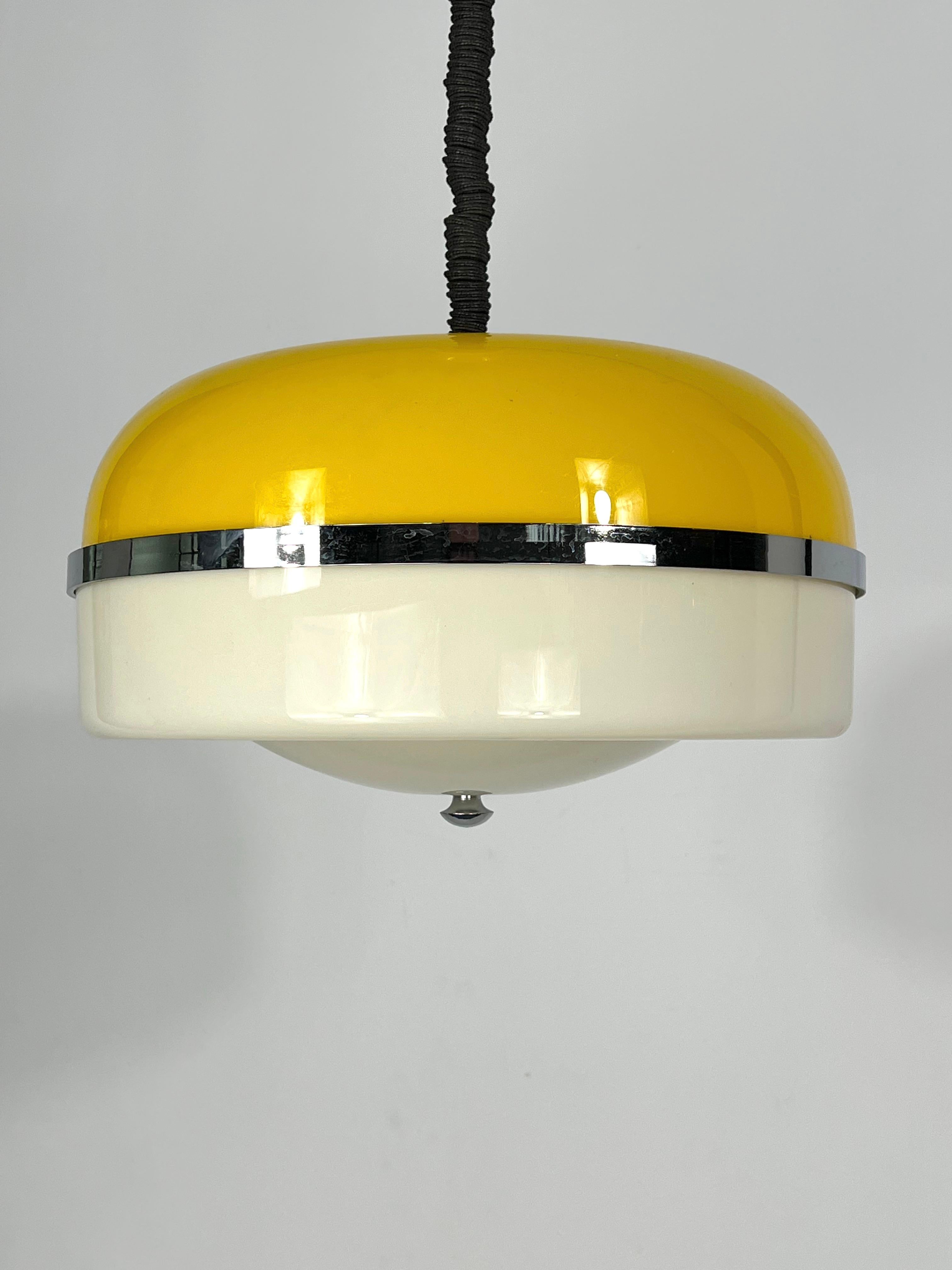 Metal Vintage Italian Yellow and White Perspex Hanging Lamp from 60s