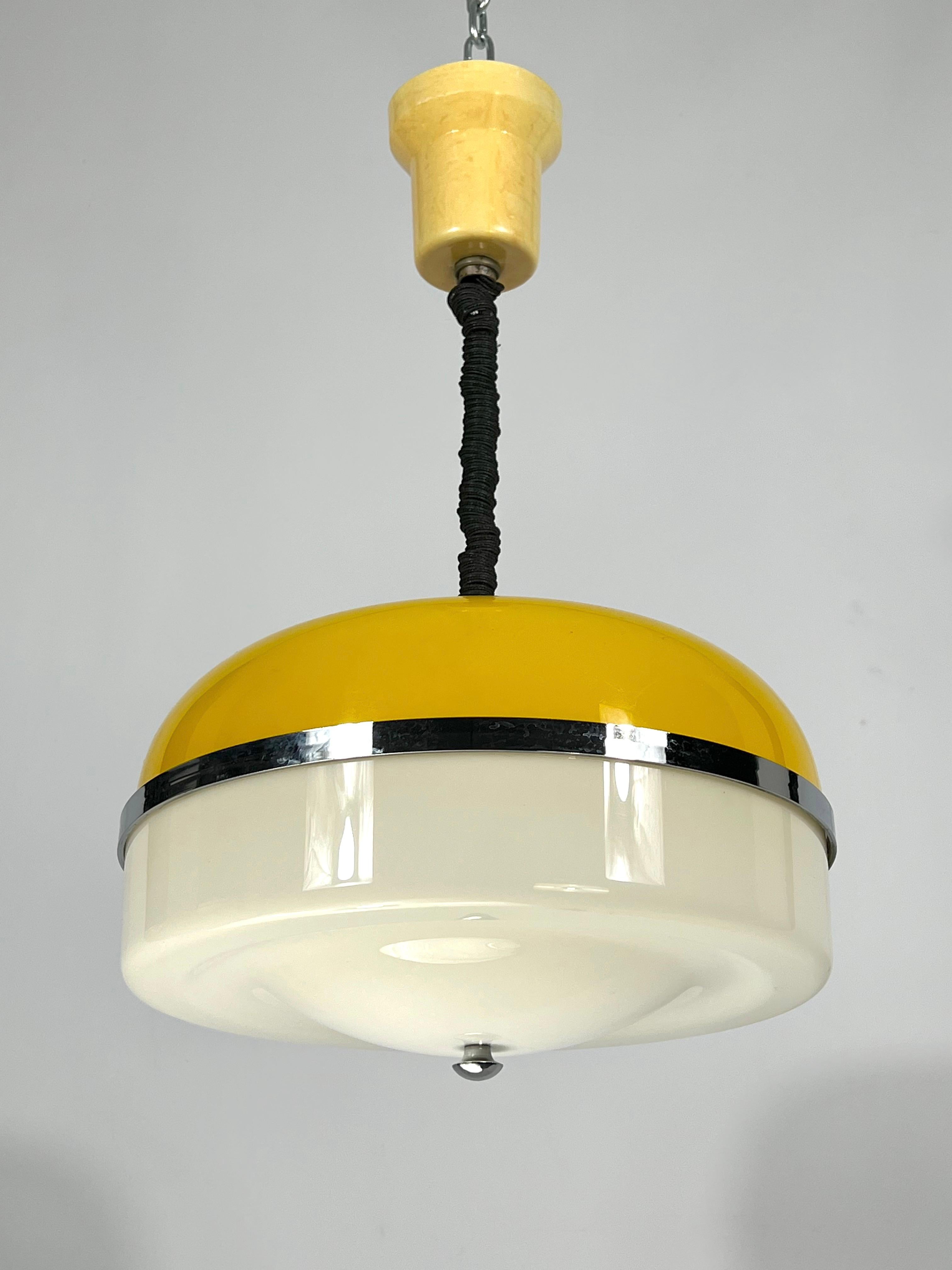 Vintage Italian Yellow and White Perspex Hanging Lamp from 60s 1