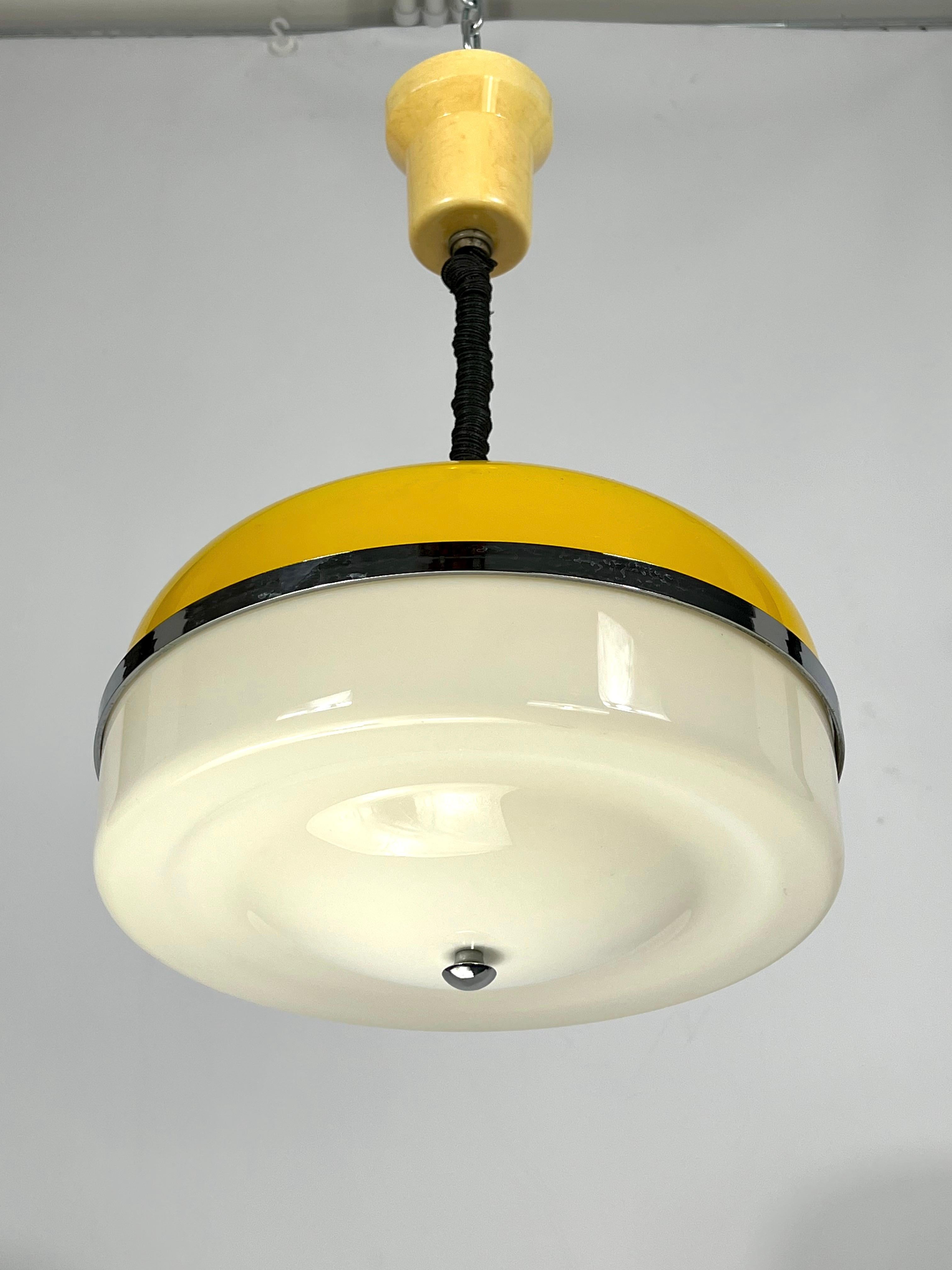 Vintage Italian Yellow and White Perspex Hanging Lamp from 60s 2