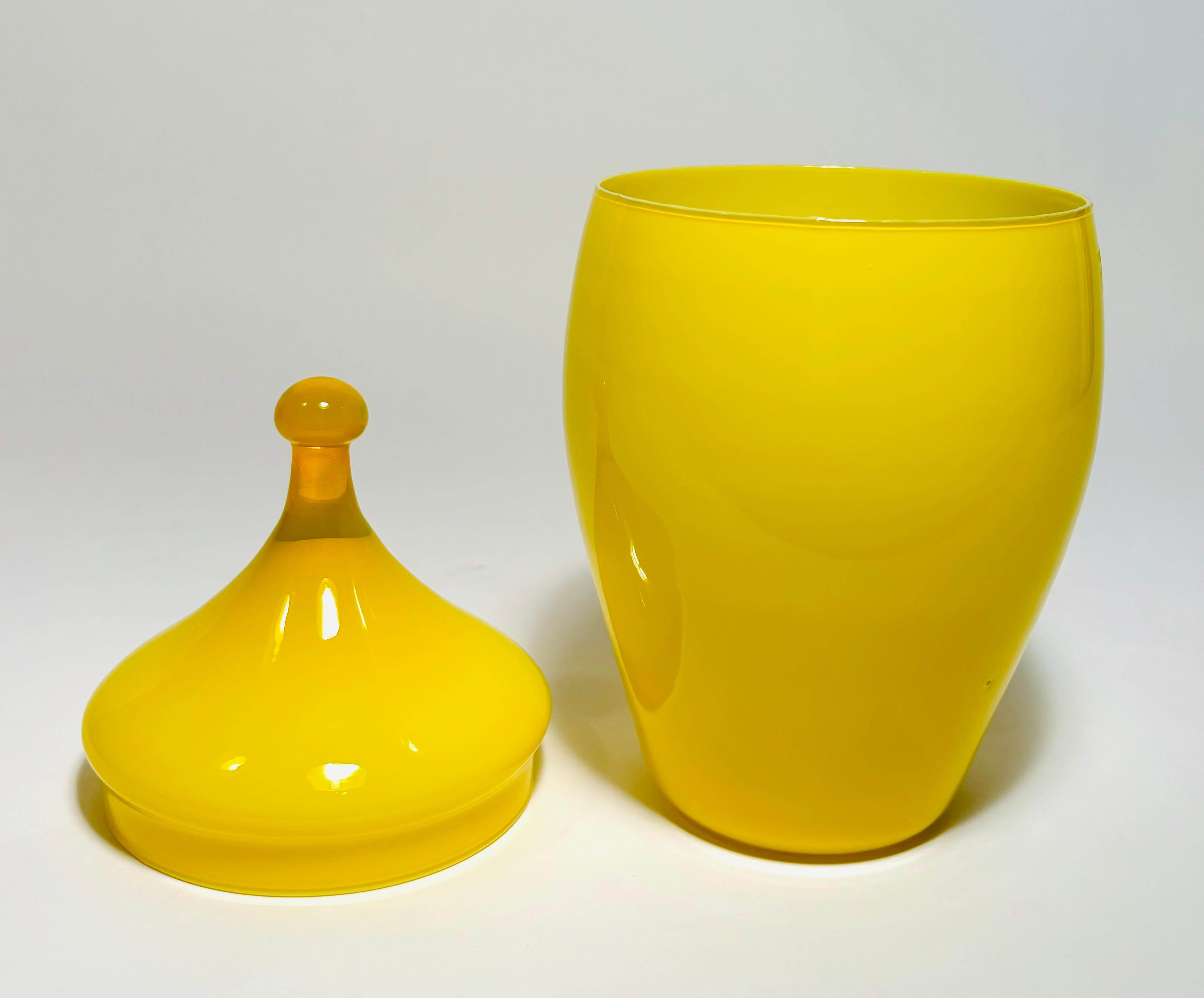 Vintage Italian Yellow Cased Glass Covered Vase or Urn Circa 1960's For Sale 3
