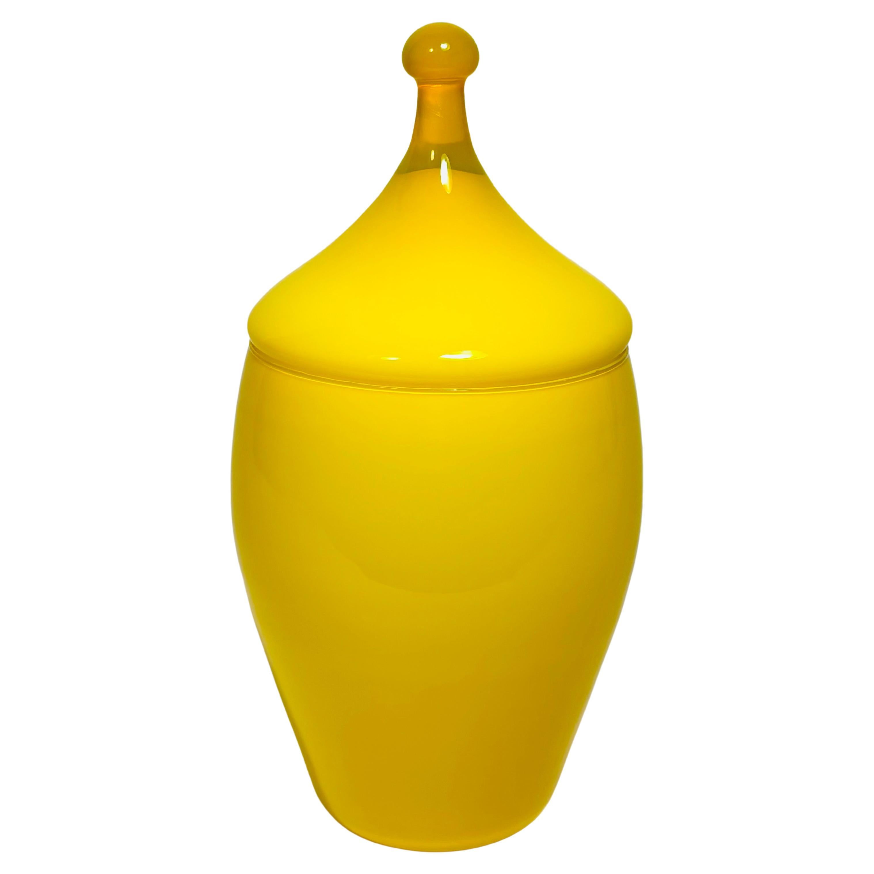 Italienische gelbe Vintage-Vase oder Urne aus Gehäuseglas mit Deckel, ca. 1960er Jahre