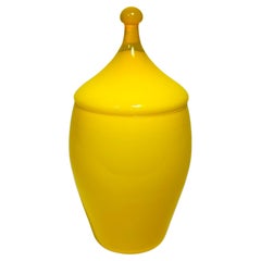 Retro Italian Yellow Cased Glass Covered Vase or Urn Circa 1960's