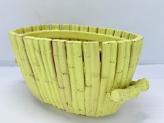 Vintage Italian Yellow Glazed Faux Bamboo Terracotta Planter or Centerpiece