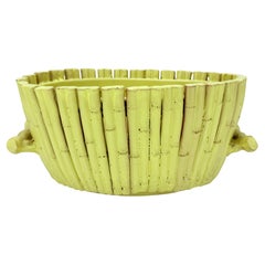 Vintage Italian Yellow Glazed Faux Bamboo Terracotta Planter or Centerpiece
