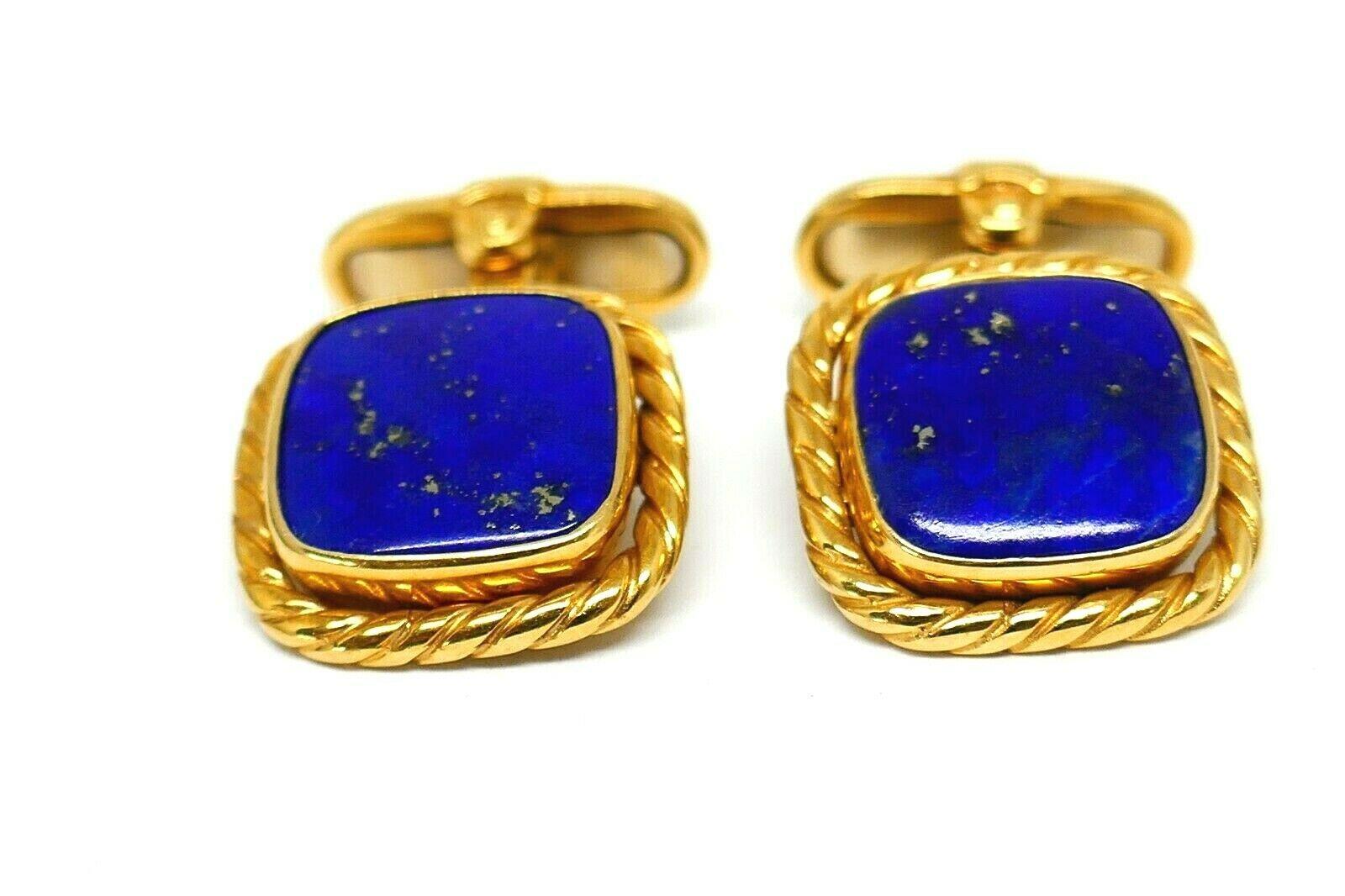 Vintage Italian Yellow Gold Lapis Square Unisex Cufflinks In Excellent Condition In Beverly Hills, CA