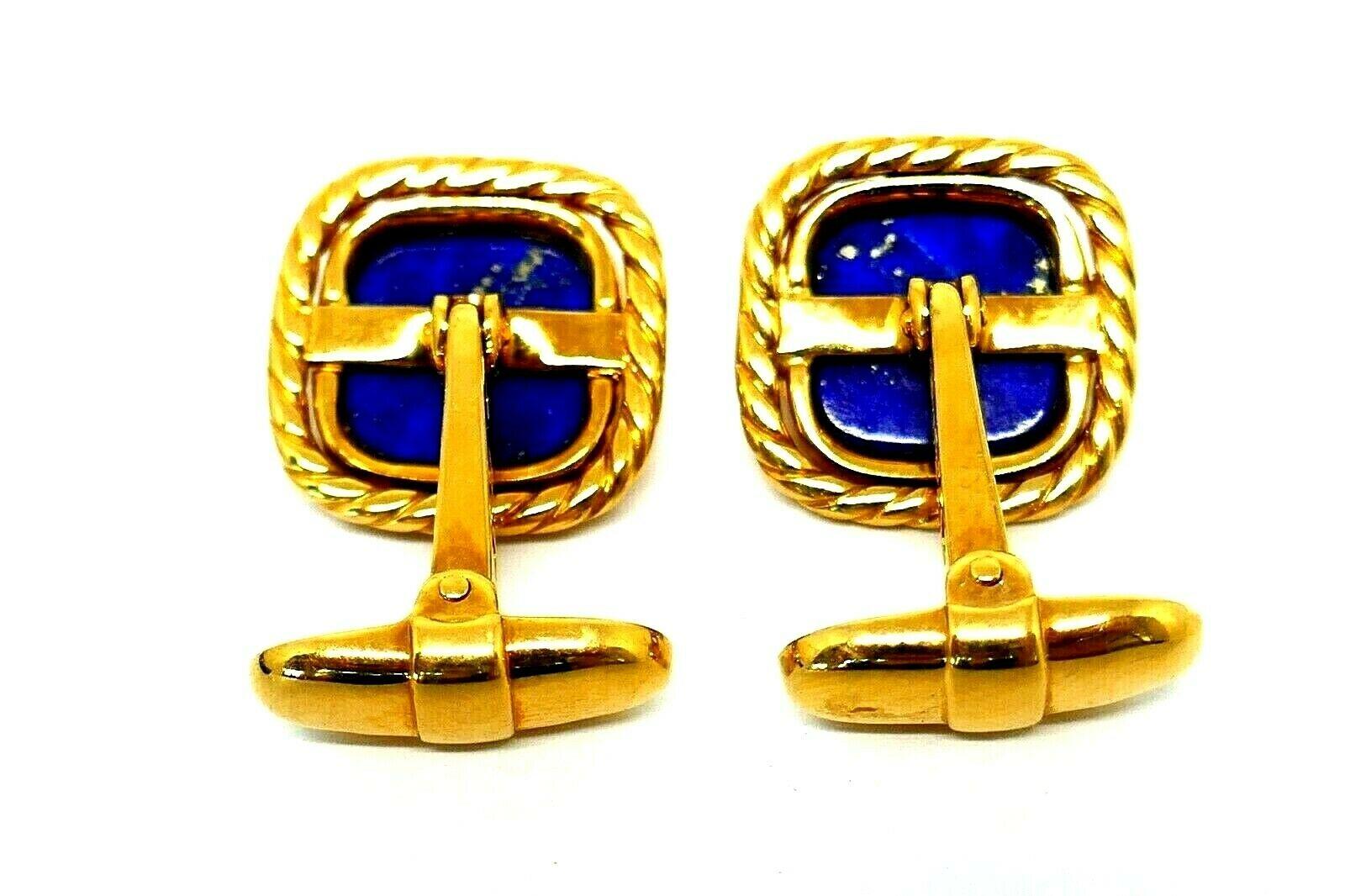 Vintage Italian Yellow Gold Lapis Square Unisex Cufflinks 2