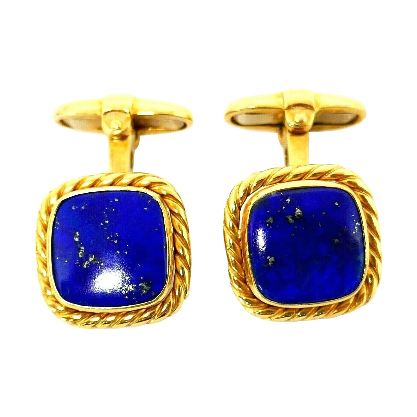 Vintage Italian Yellow Gold Lapis Square Unisex Cufflinks